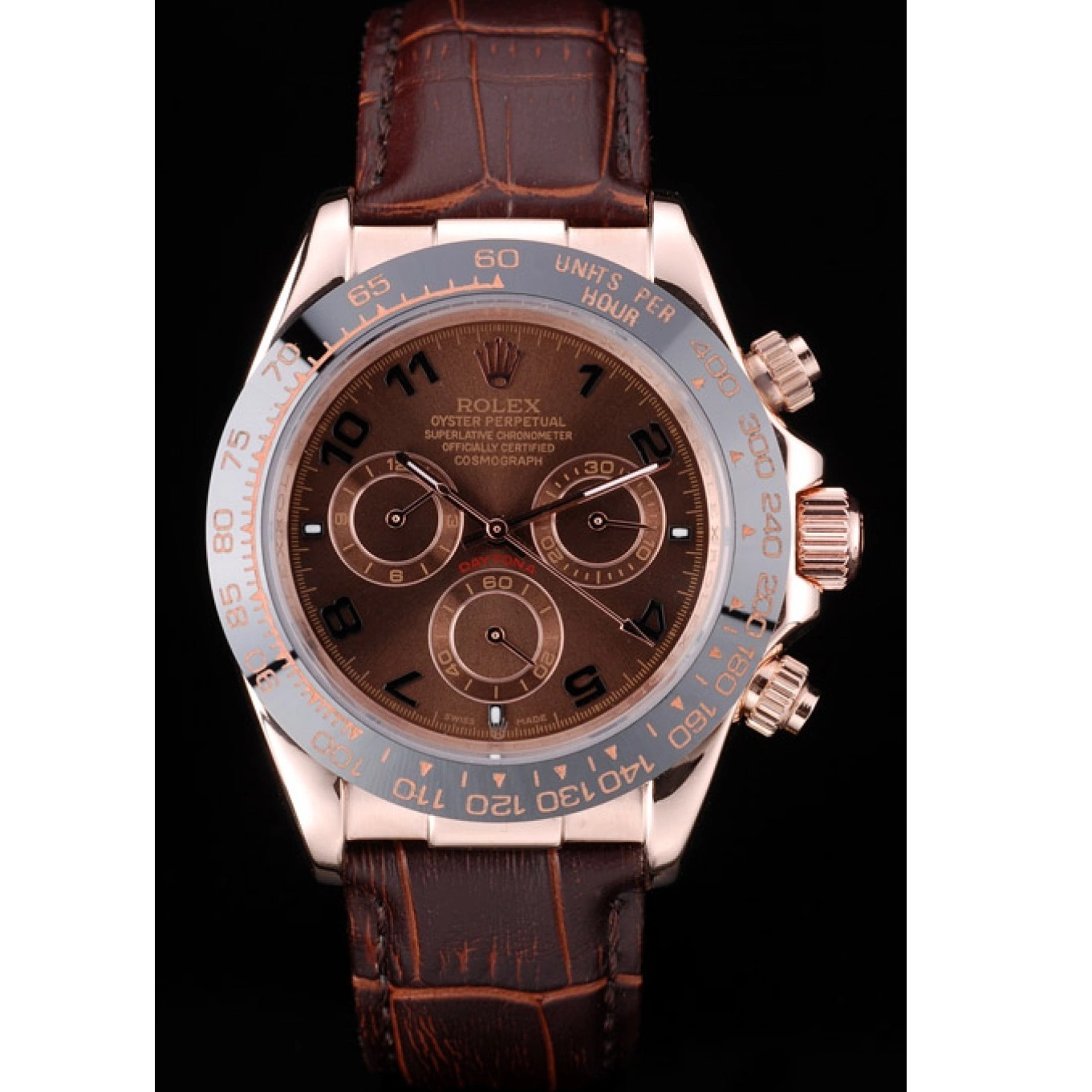 MiroTime 0711 Rolex Daytona Rose Gold Case Brown Dial Brown Leather Strap